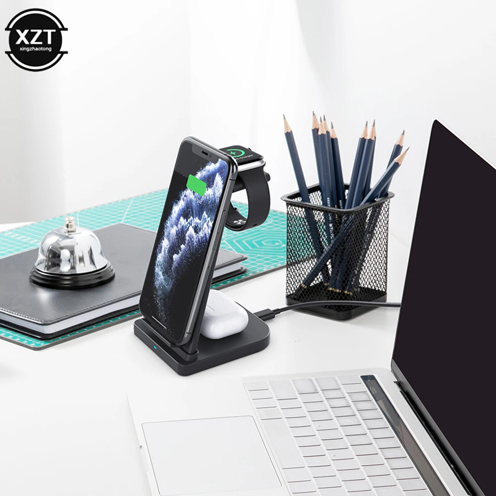 3 в 1 складное Беспроводное зарядное устройство для iPhone 11/Xs AirPods гарнитура Apple Watch