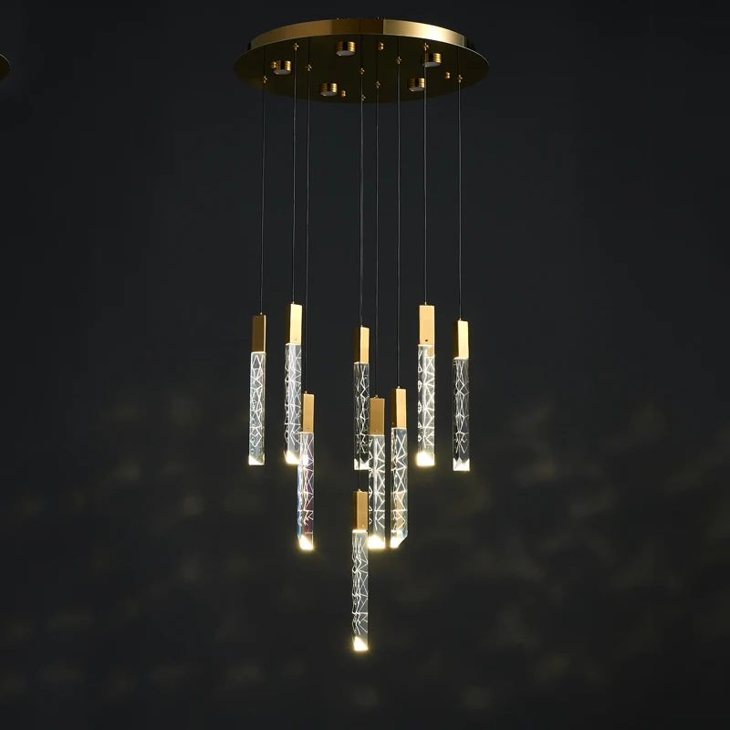 Loft moderno candelabro LED K9 de cristal y cromo dúplex candelabros con caída en escalera habitación Hotel colgante de lujo luz lámpara