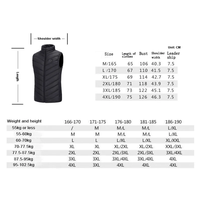 

Men USB Heating Vest Winter Thermal Cloth Feather Camping Hiking Warm Hunting Jacket Outdoor Tools