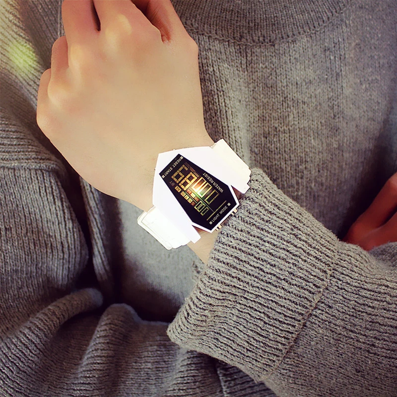 Светодиодный самолет детские часы цветной фонарик спортивные цифровые наручные