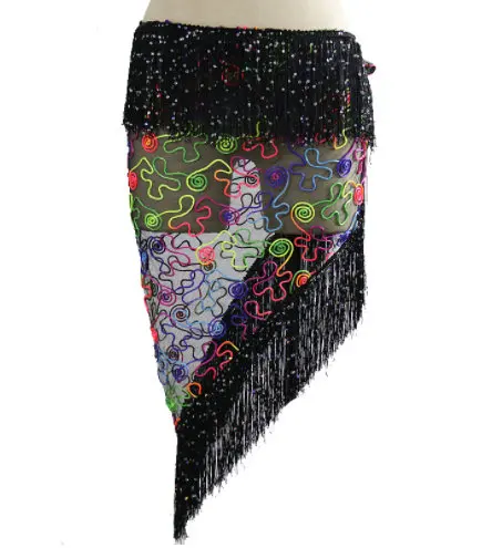 

Women Belly Dance Costume Hip Scarf Stage Waist Chain Bandage Indian Dance Belt Performance Hipscarf Mesh Sequined Fringed