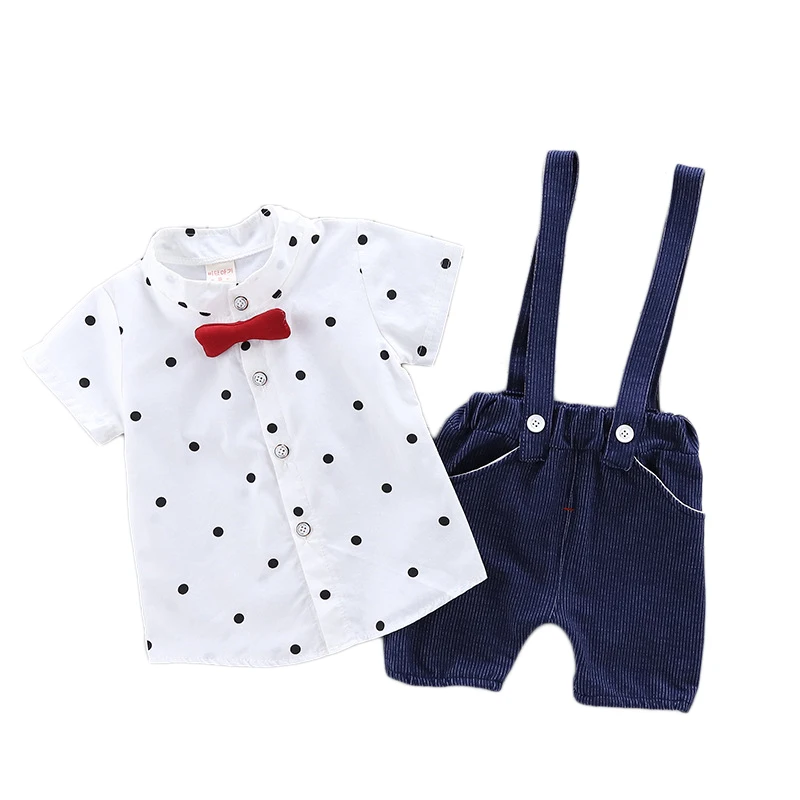 Рубашка для маленьких мальчиков + шорты на подтяжках новый летний детский костюм
