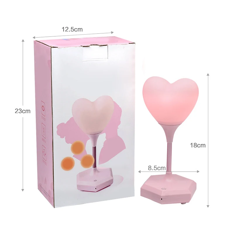 

USB Rechargable Romantic Rose/Heart Night Light LED Lamp Touch Switch Silicone Table Lamp for Valentines Day Gift Home Lighting