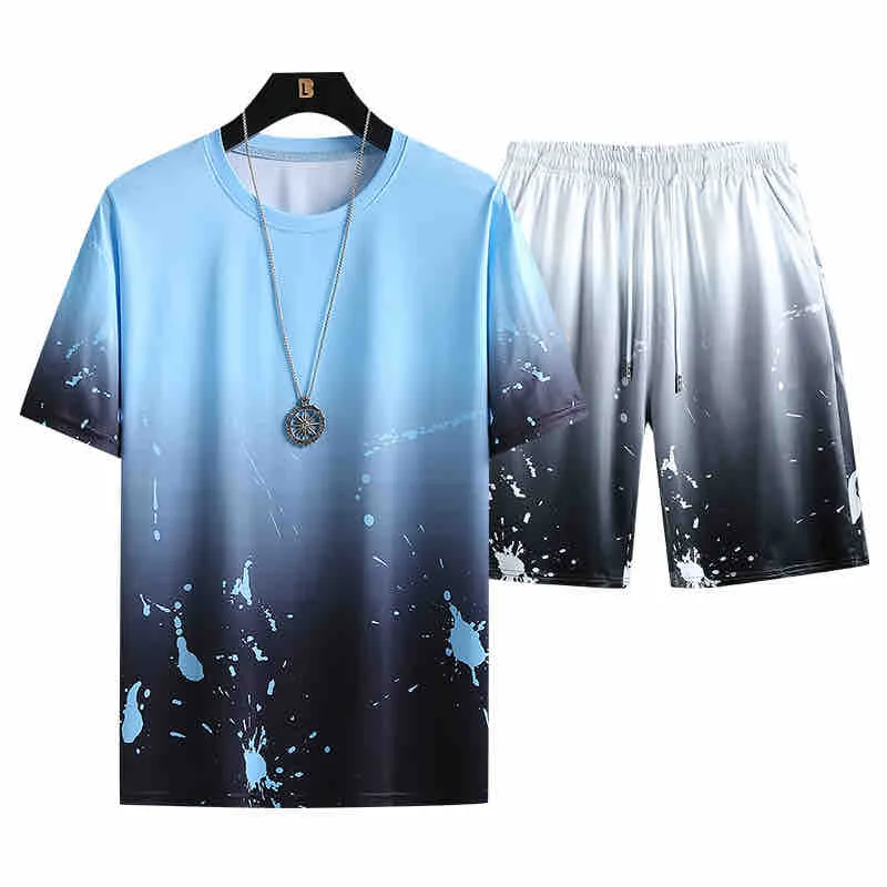 

2021 summer latest men's round neck short-sleeved shorts suit quick-drying casual t-shirt + sports casual shorts