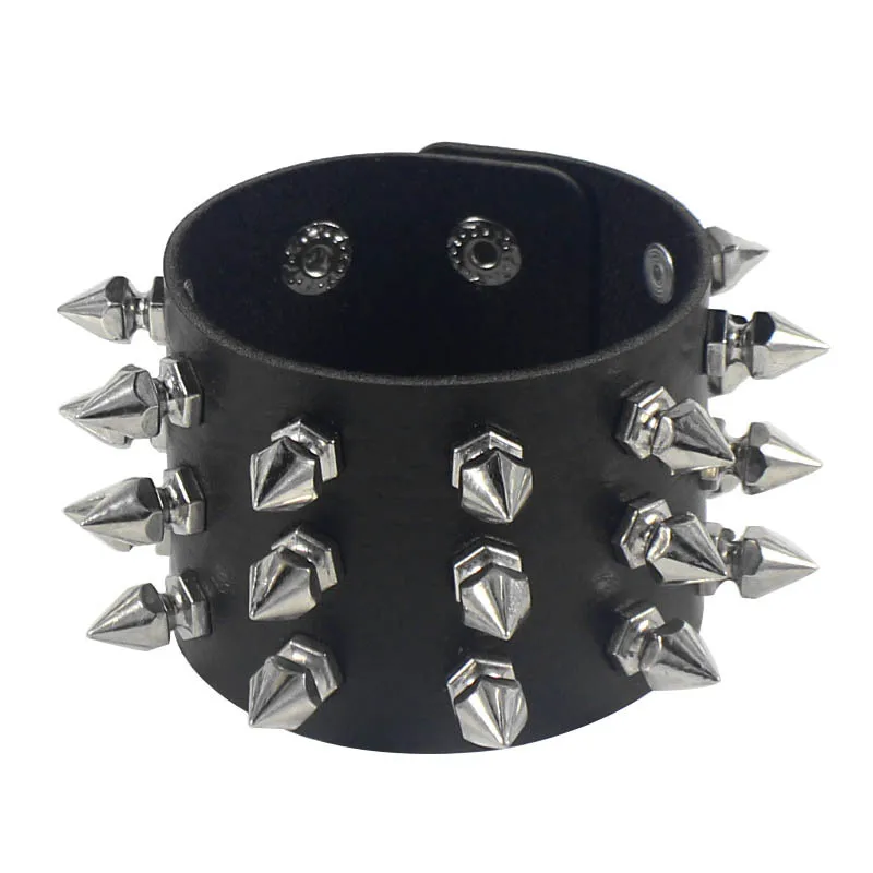 

Тяжелый металлический черный браслет из искусственной кожи для мужчин, массивные браслеты в стиле рок с черепом, браслеты в готическом стиле, индивидуальные очаровательные ювелирные изделия в подарок
