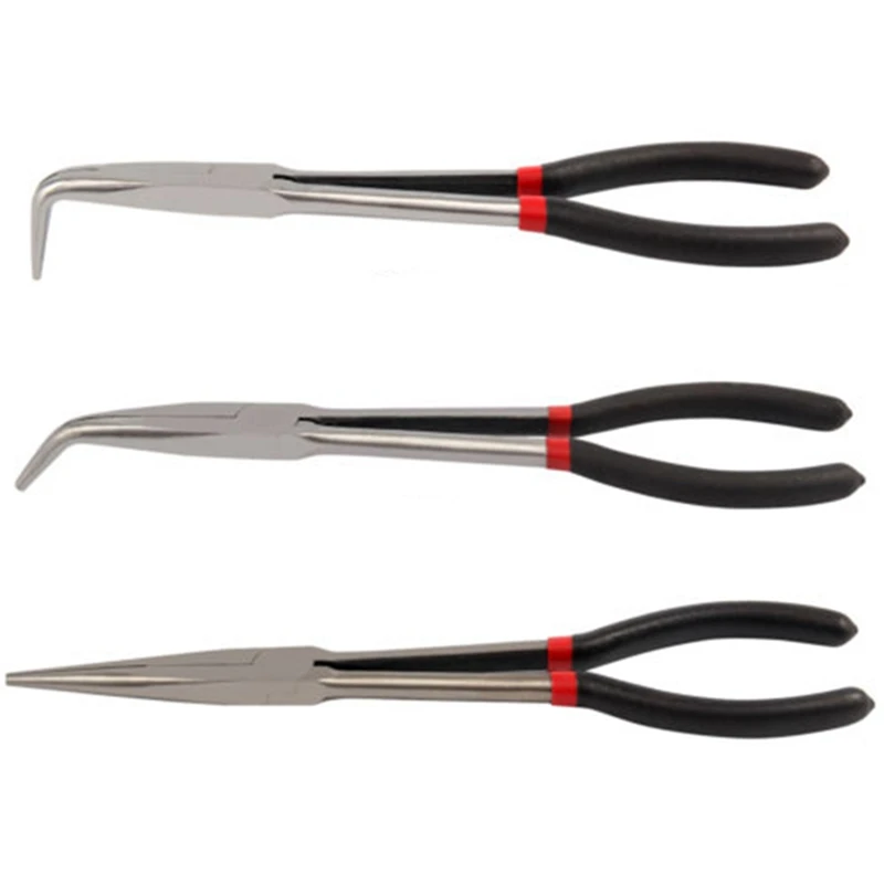 

GTBL 3Pcs Multifunctional Steel 11 Inch Long Needle Nose Pliers Curved Nose Pliers Auto Repair Tools