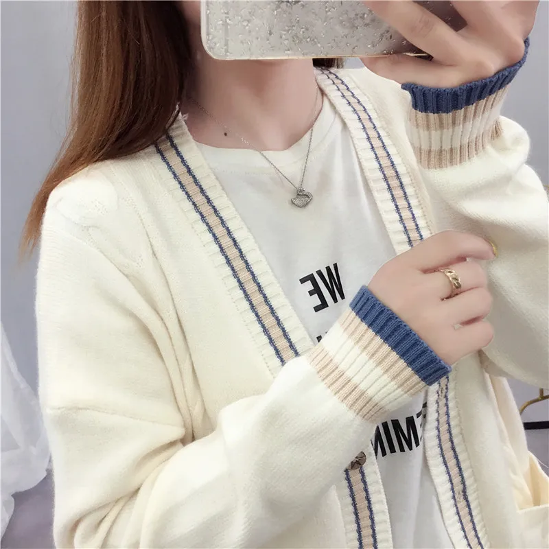 Women sweater knit striped cardigans full sleeve and length single breasted solid spring autumn casual 2019 fashion |