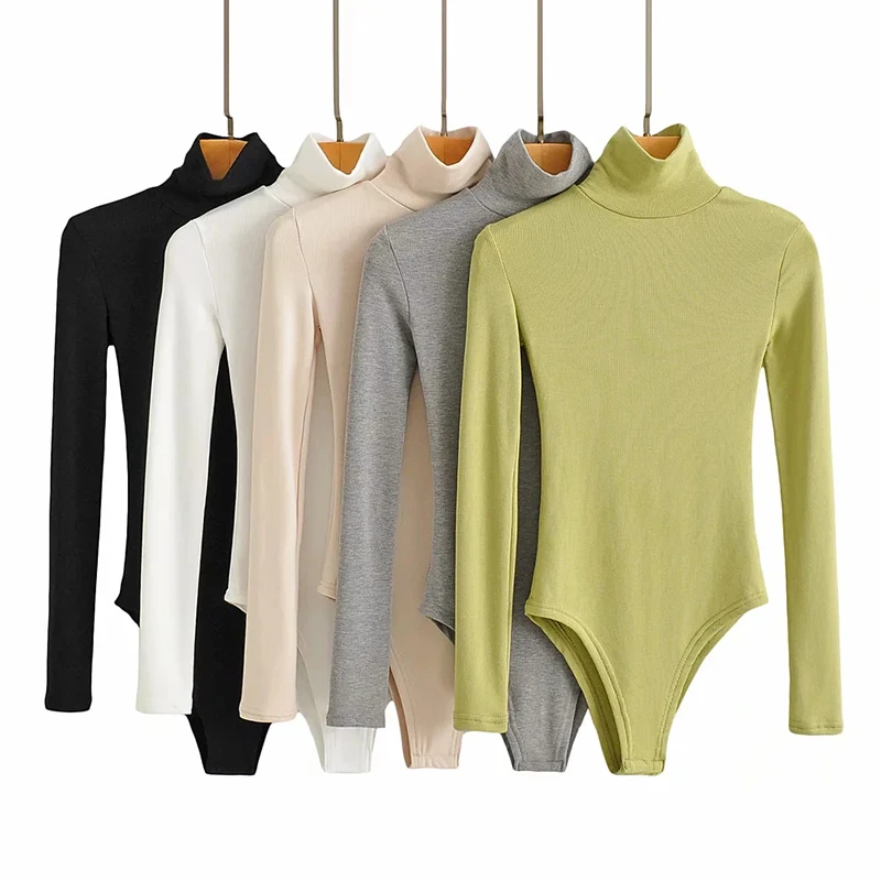 

Ladies Long-Sleeved Wearing Slim Chic Jumpsuit Fashion New Sexy Fleece High-Neck Bottoming Bodysuit