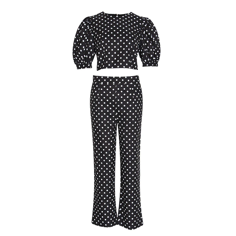 Женский винтажный костюм TWOTWINSTYLE в горошек с круглым вырезом и пышными рукавами