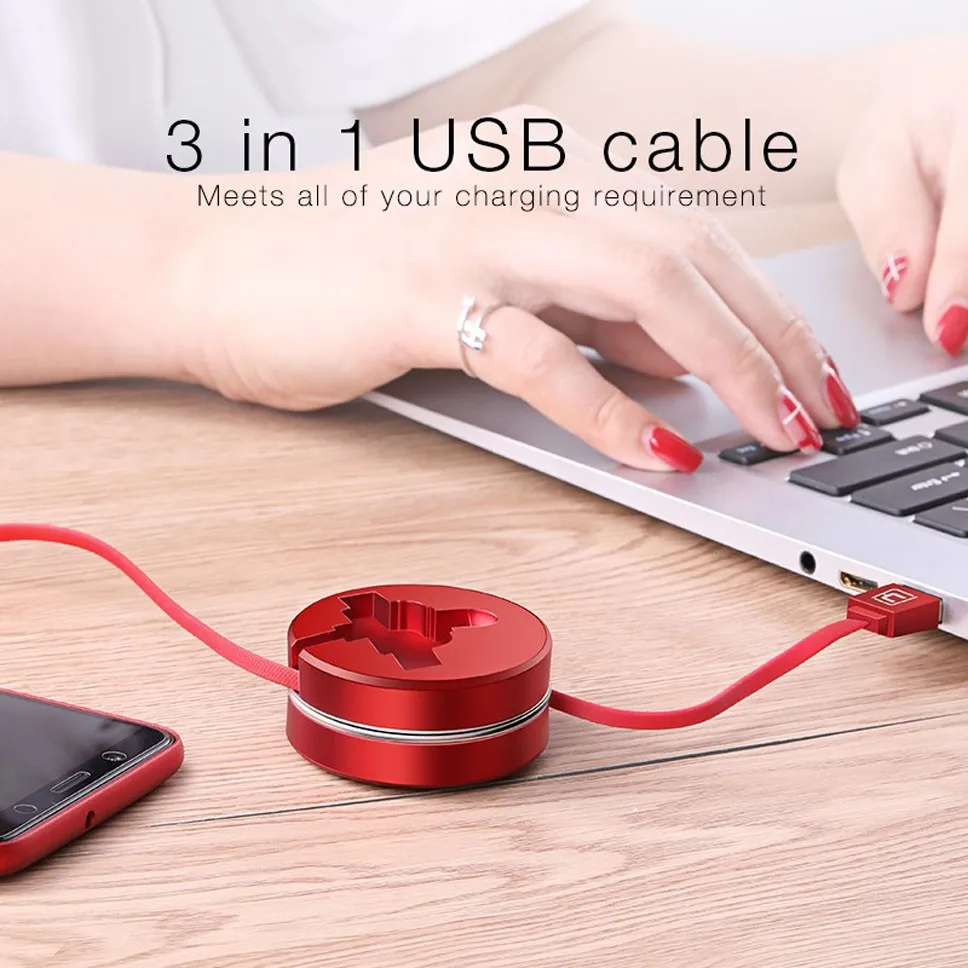 USB-кабель QC3.0 3 в 1 кабель Micro USB C Type-C для iPhone зарядное устройство Выдвижной зарядный