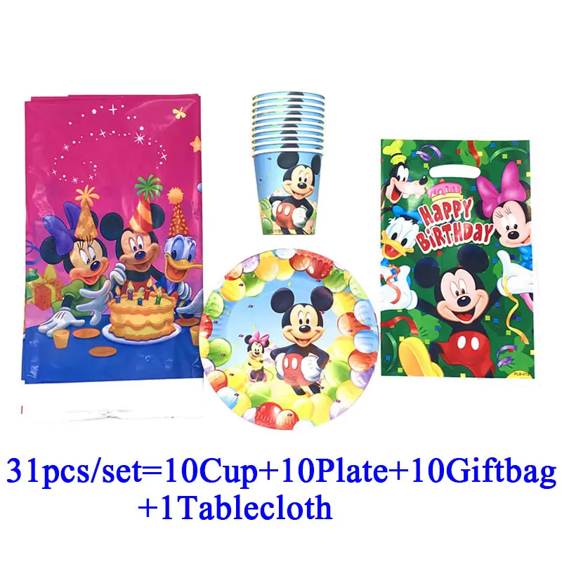 

Mickey Mouse Birthday Gifts Bags Disposable Cups Plates Mickey Party Tablecloth Baby Shower Anniversaire Party Supplies Decorate