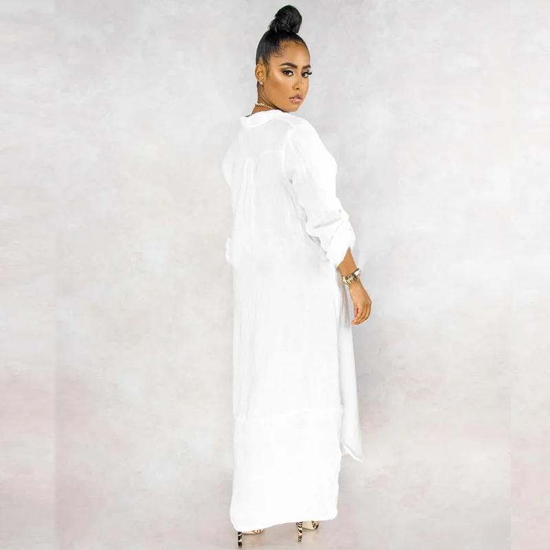 

Fashion Women Long Sleeve Shirt Dress Casual Autumn Ladies Turn Down Collar Ankle-length Party Dresses Solid Button Maxi Dress