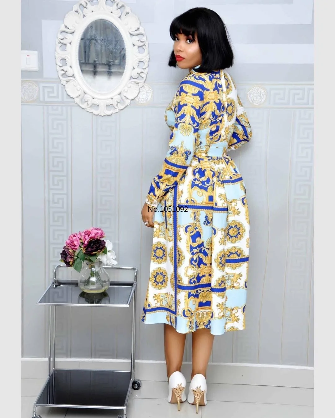 3XL размера плюс одежда в африканском стиле Трендовое платье миди с цветочным