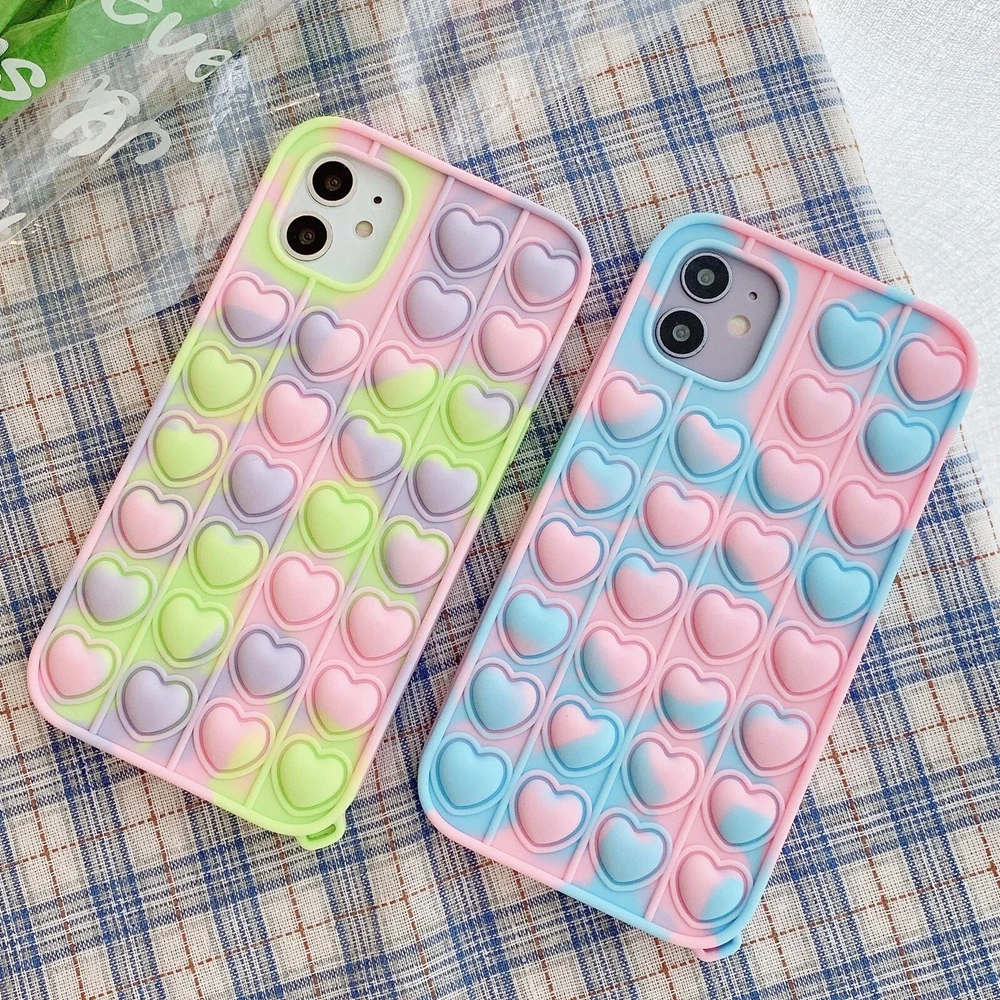 

Pop Fidget Toy Silicone Case For iPhone 13 12 11 Pro Max Capinha i Phone 6 7 8 Plus X XS XR Case Push Relieve Stress Cover Women