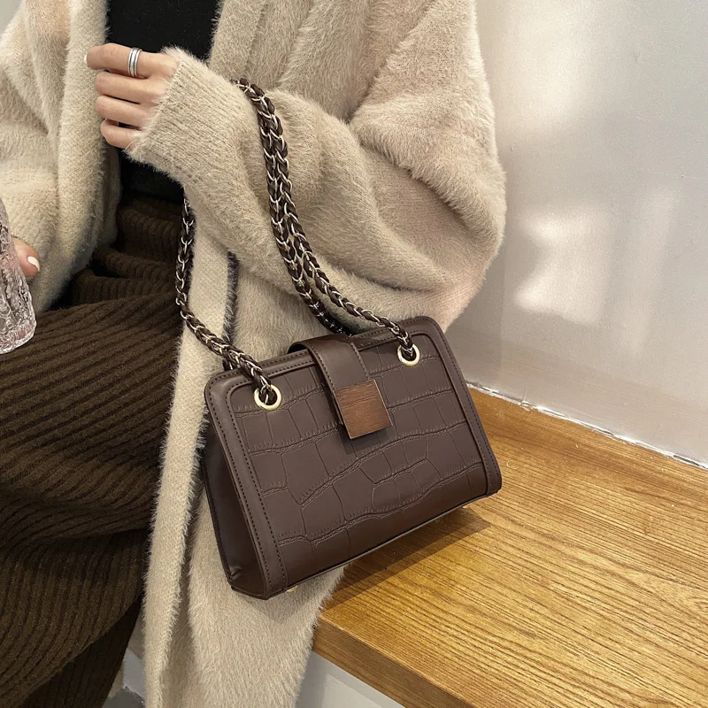 

Toposhine Borse da donna Suction Button Lady Shoulder Bags Fashion Stone Pattern Crossbody Bag Girls Chains Strap Girls Bag