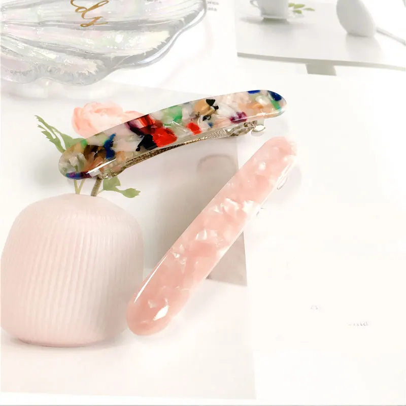 

Korean Women Acetate Resin Hair Claw Clip Rectangle Hairpins Geometric Barrette Vintage Marble Print Side Pins Accessories