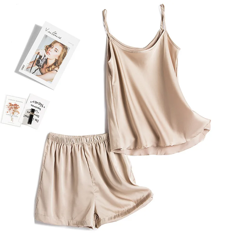 

Summer New Strap Top&Shorts PJS Satin Women Pajamas Solid Intimate Lingerie Sleepwear Sexy Pyjamas Lounge Wear Casual Homewear