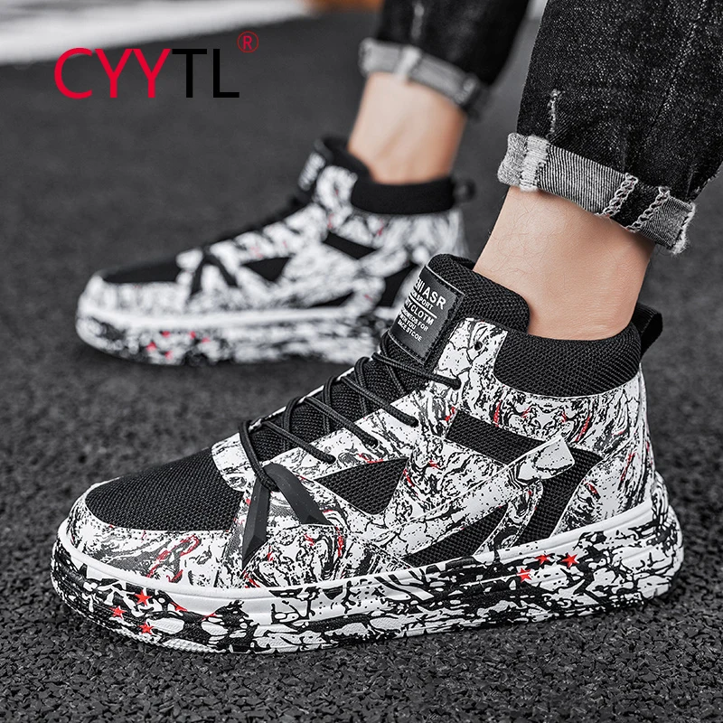 

Модные дышащие кроссовки CYYTL с высоким верхом и принтом граффити, уличная спортивная повседневная обувь для прогулок, теннисные сетчатые ко...