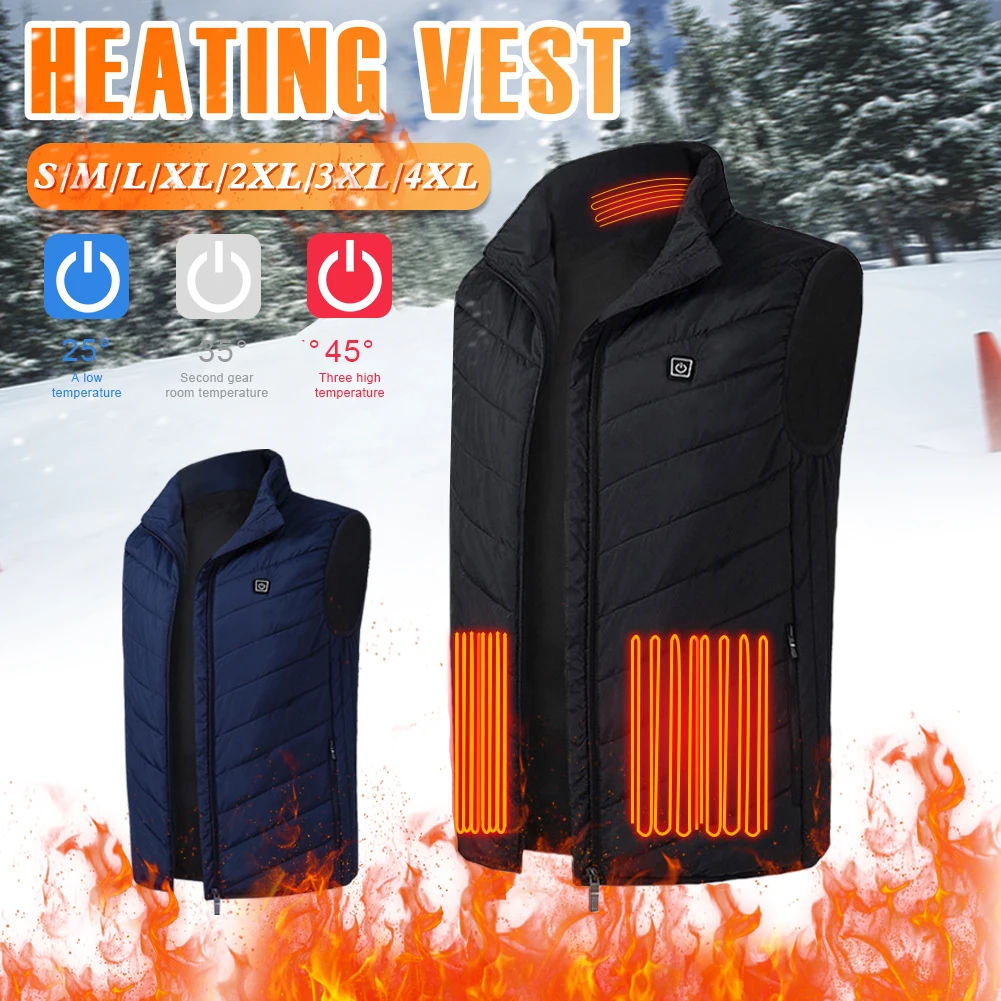 

2/8/9 Heating Zones Heated Vest Jacket USB Men Winter Electrically Heated Sleeveless Jacket Travel Outdoor Waistcoat for Outdoor