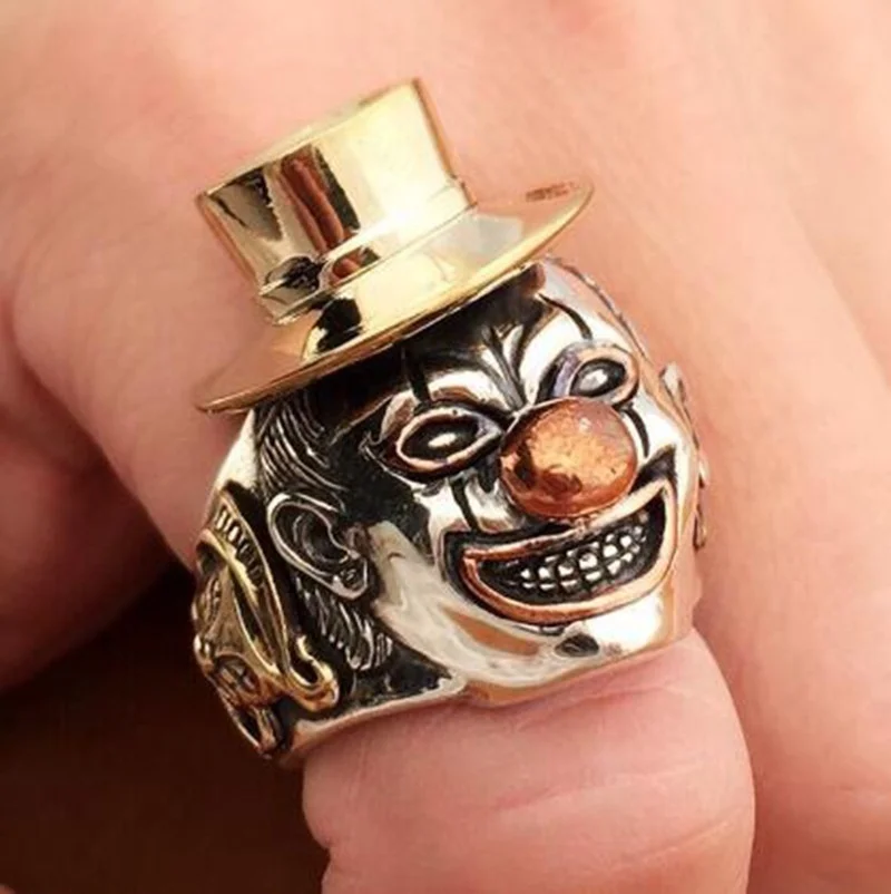 

Mens Fashion Golden Clown Ring Smiley Face Ring Hip Hop Punk Rock Boy Ring Gotham Clown Ring