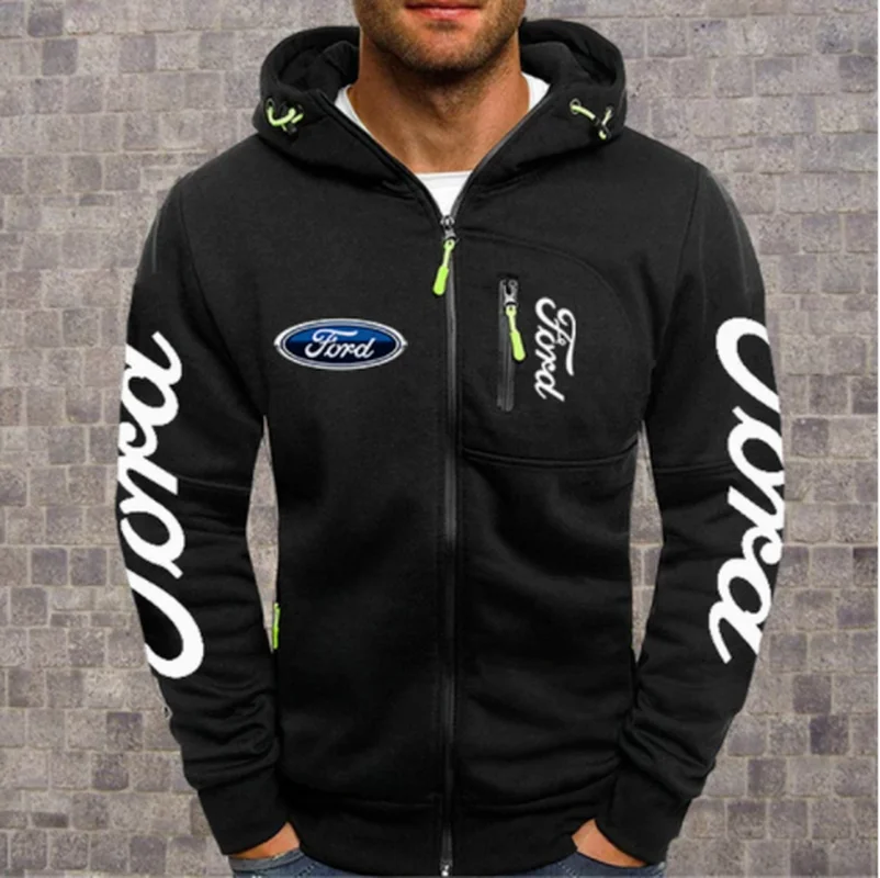 

2021 NEW Men's Hoodies Ford Mustang Car Logo Print Casual HipHop Black Hooded Fleece Sweatshirts Zipper Jacket Men Tops y