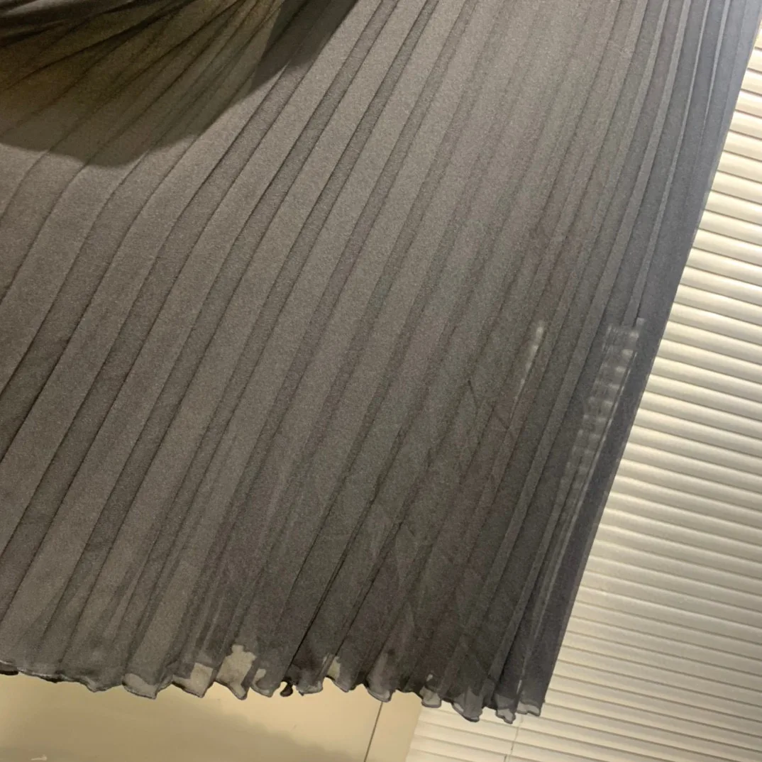 

2021 Summer New Women Fashion Casual pleated long black dress with neck for female
