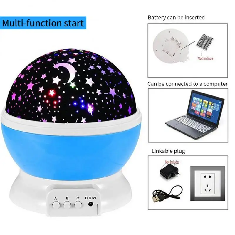 Star Projector Lamp Children Bedroom LED Night Light Baby Decor Rotating Starry Nursery Moon Galaxy Table | Лампы и освещение