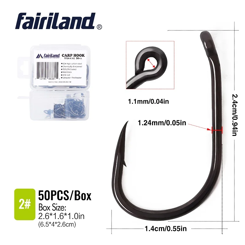 TFSH K2 50 PCS 100 шт./лот, TFSH-K, матовые, черные, с тефлоновым покрытием, крючки для ловли карпа 2#4#6#8#10#, острые Крючки, клюв, колючие рыболовные крючки с коробкой, 50 шт - Цвет: TFSH K2 50 PCS
