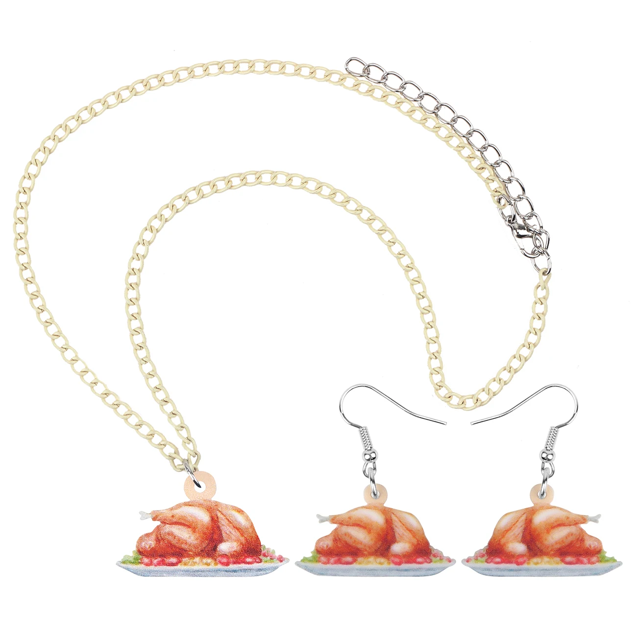 Bonsny Acrylic Thanksgiving Roast Turkey Chicken Jewelry Set Necklace Earrings Festival Decorations For Women Girl Teen Kid Gift | Украшения
