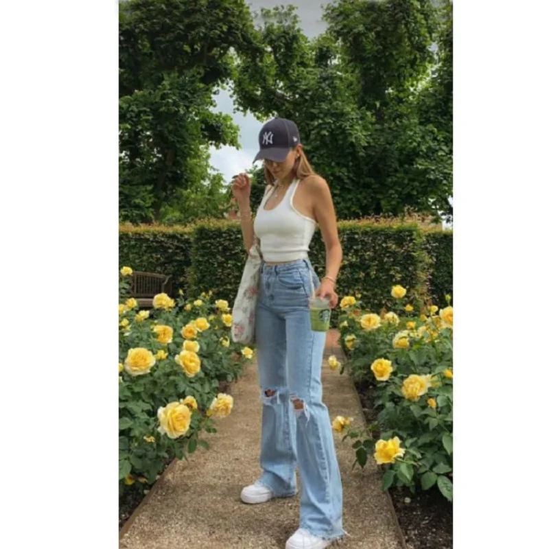 

Jeans High Waisted Wide Leg Pants Ripped Washed Blue Jeans 2021