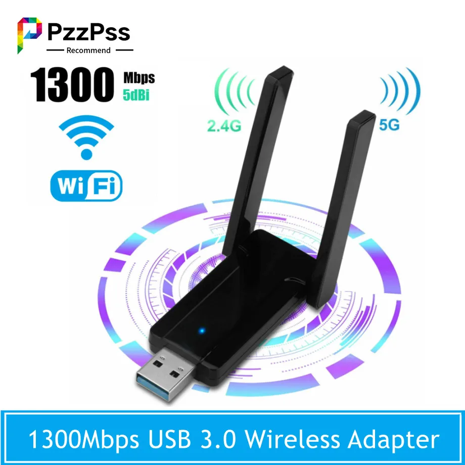 

PzzPss 1300Mbps Беспроводной Wi-Fi USB 3,0 двухдиапазонный 2,4G 5G внешний WiFi адаптер сети Cark для ПК настольного ноутбука Windows MAC
