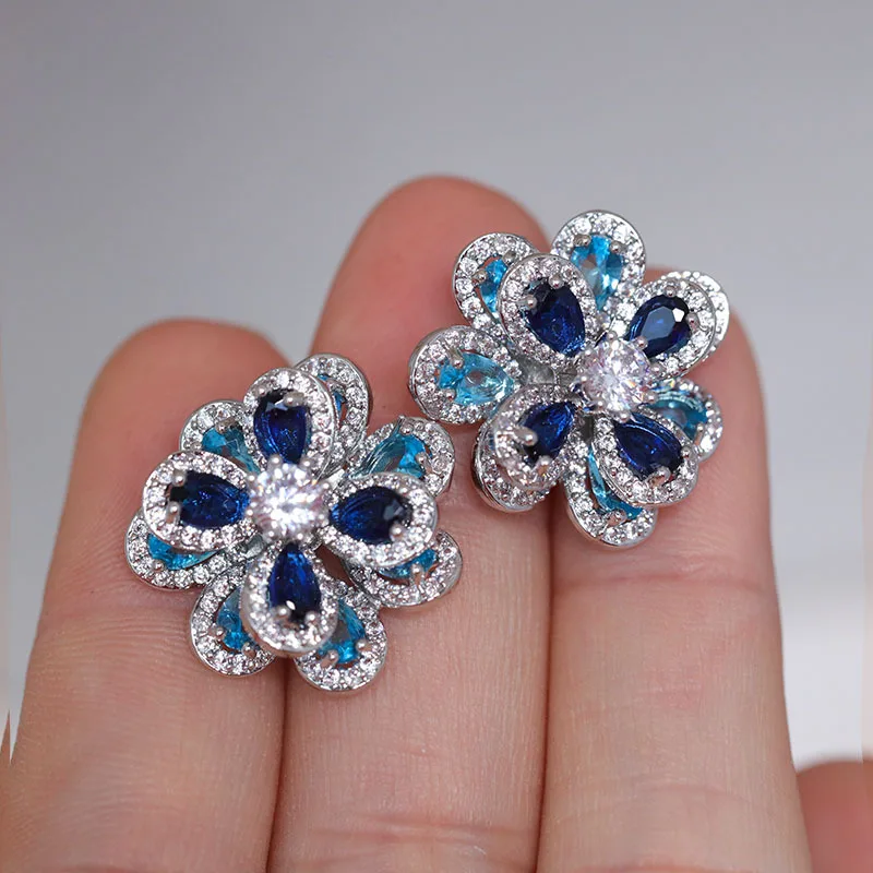 New Fashion Three-dimensional Flower Stud Earrings For Women 2022 hot Shining Crystal Zirconia Stud Earring Brand Jewellery