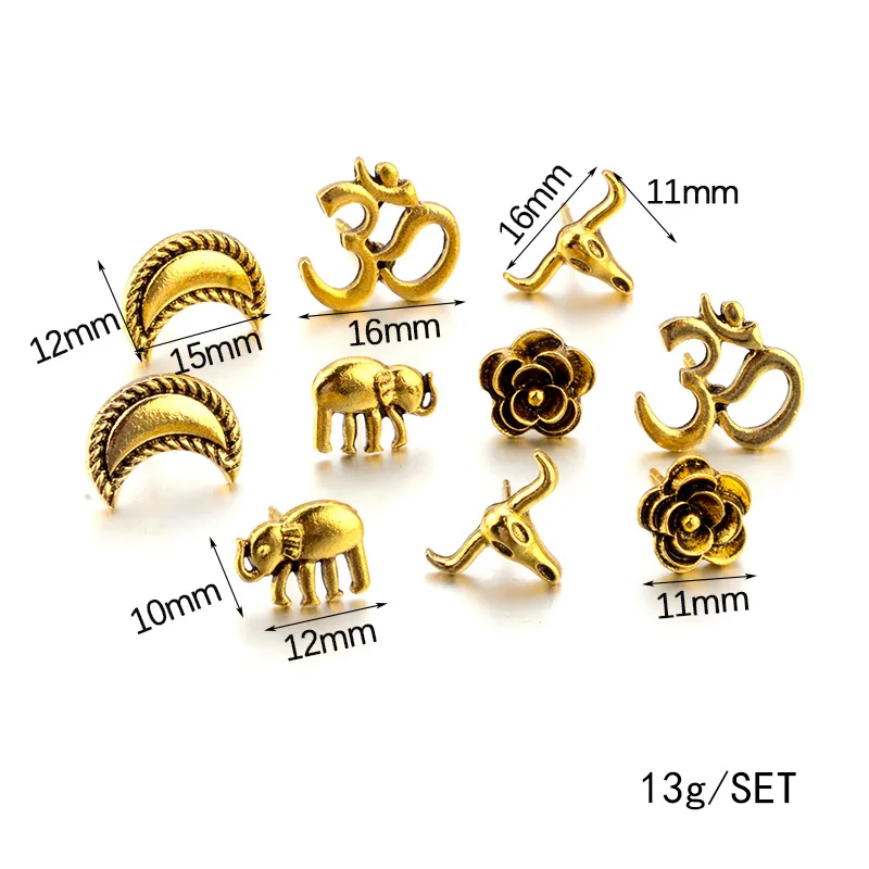 Набор женских серег гвоздиков в стиле Бохо 5 пар|Серьги-гвоздики| |