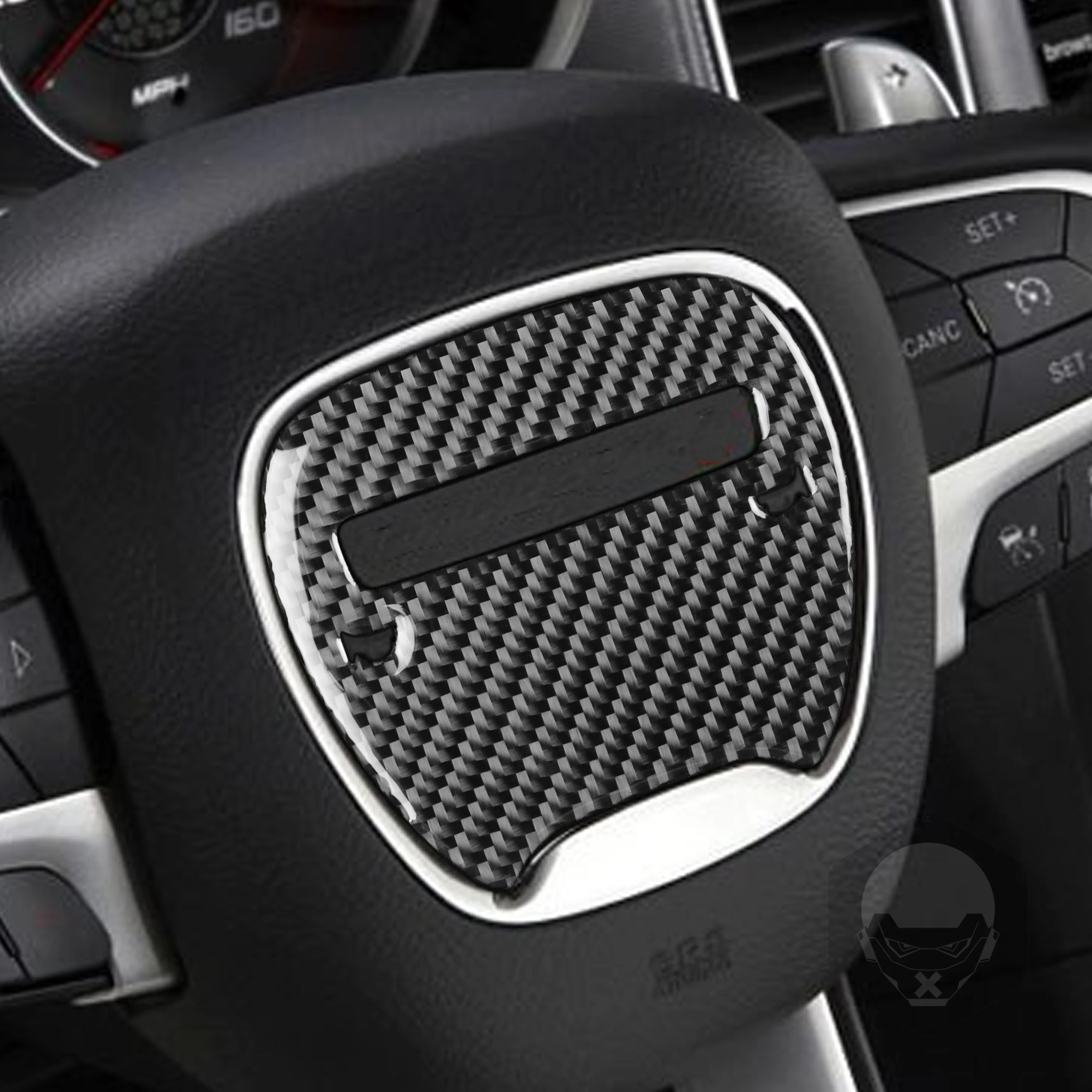 

Left Drive Car Interior Decoration Carbon Fiber Stickers For 2015-up Deluxe Dodge Charger Steering Wheel Logo Car Accessories
