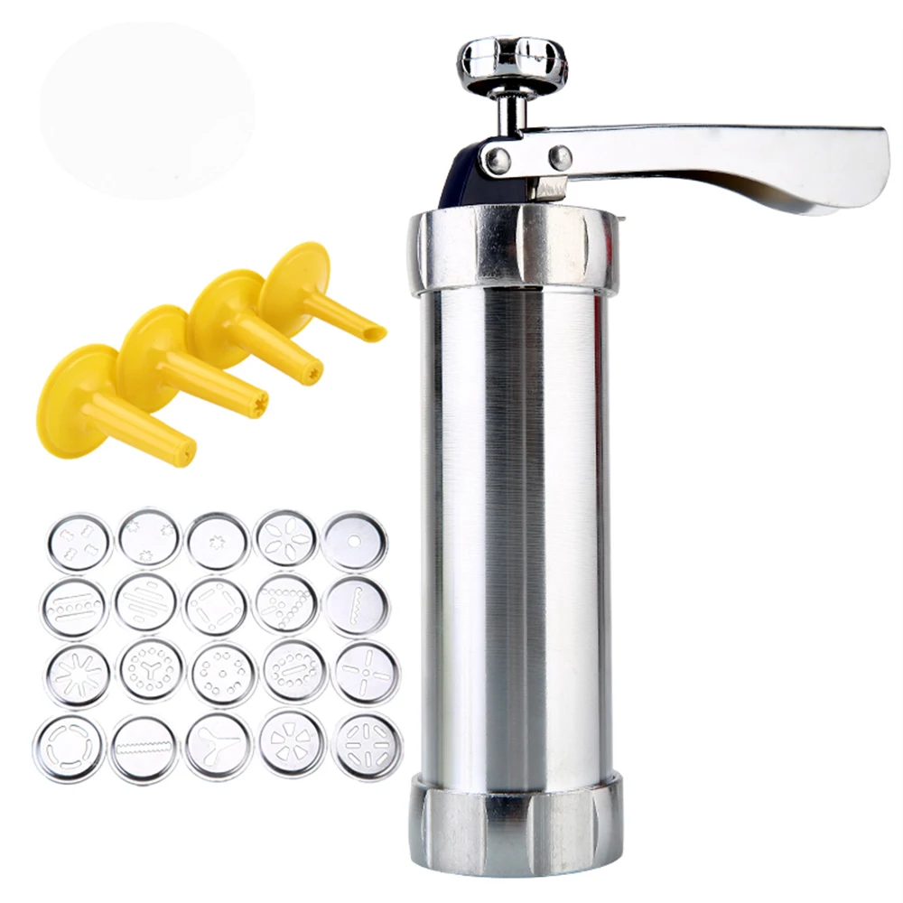 Cookie Press Kit Gun Machine Stainless Steel Biscuit Making Cake Decoration Tool 20 Molds and 4 Pastry Piping Nozzles |
