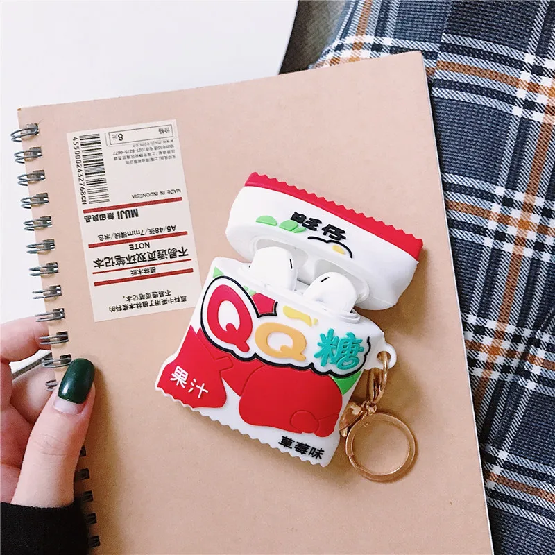 

3D Cute Funny Strawberry Peach Candy Silicone Protection Earphone Case Accessories For Apple Airpods 1/2 pro Case with Keychain