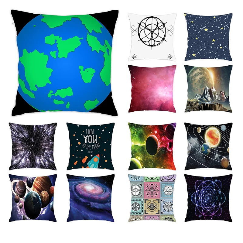 

[Douladou] Universe Space Galaxy Print Polyester Cushion Cover Soft Room Sleeping Pillowcase Square Invisible Zipper 45x45cm