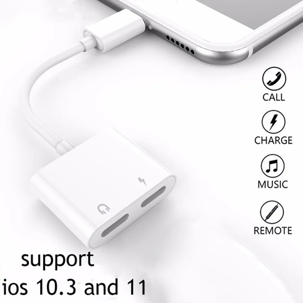 Двойной разъем аудио адаптер для iPhone 7/8/X Поддержка iOS 11 зарядка музыки или вызова