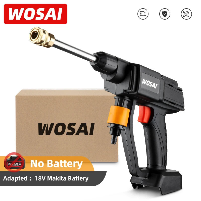 Цена WOSAI Беспроводная Автомойка высокого давления 20 в 22 бар, водяной пистолет для мойки высокого давления, портативная пена для мойки высокого да...