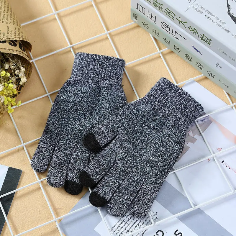 Grey White Однотонные вязаные перчатки унисекс для экрана телефона, теплые зимние ветрозащитные мужские и женские вязаные рукавицы, мягкие вязаные перчатки - Цвет: Grey White