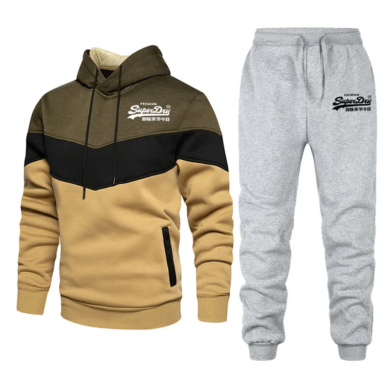 

2021 new m color matching men's sports casual sportwear suit with hood loose autumn and winter fashion + pants 2 pieces set