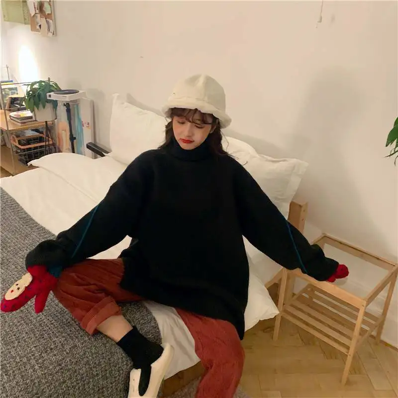 

Solid Color Loose Turtleneck Sweater Pullover Long Sleeved Knit Sweater Warm Winter Clothes Women Cashmere Sweater