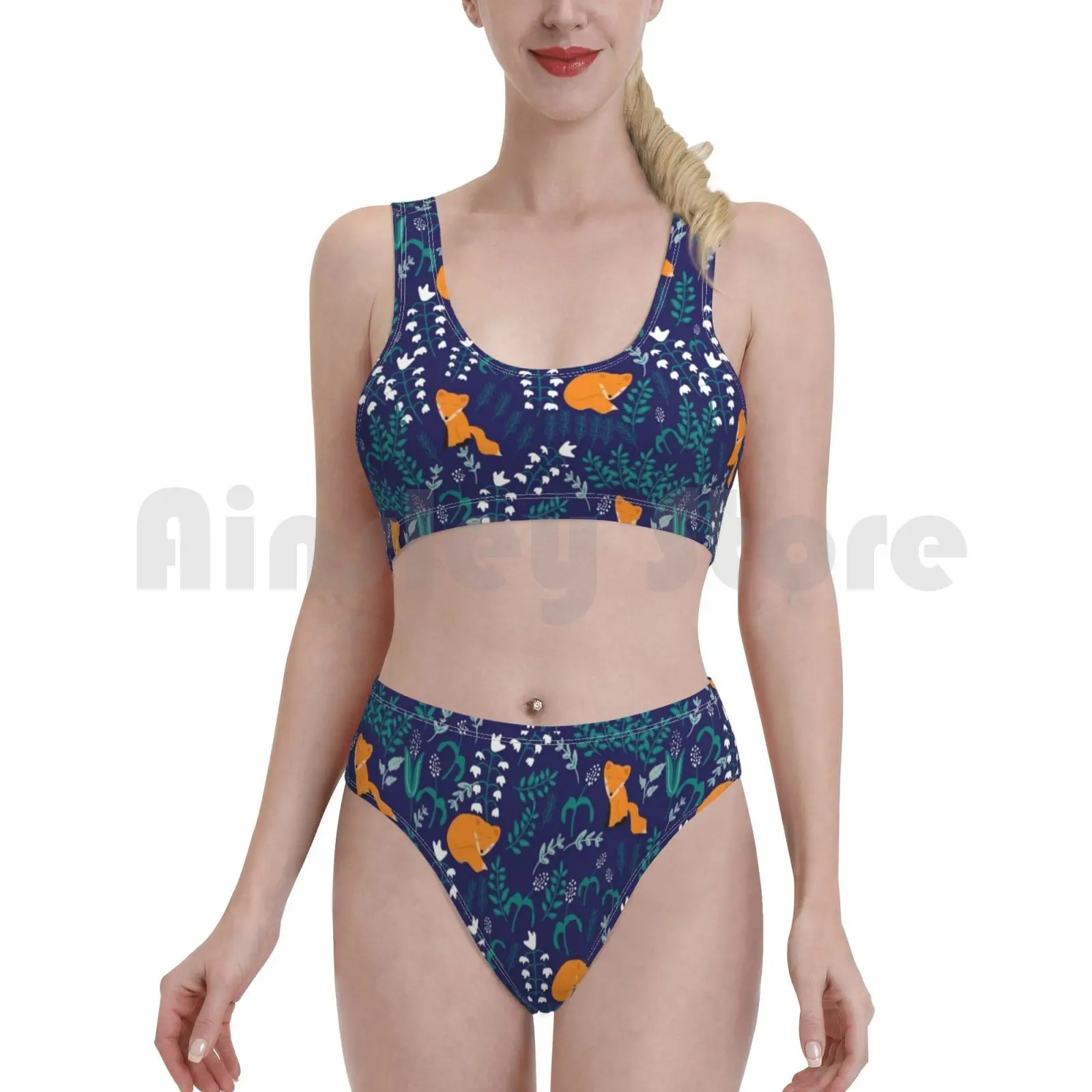 Купальники для любителей лисы с цветочным рисунком бикини подкладкой высокой