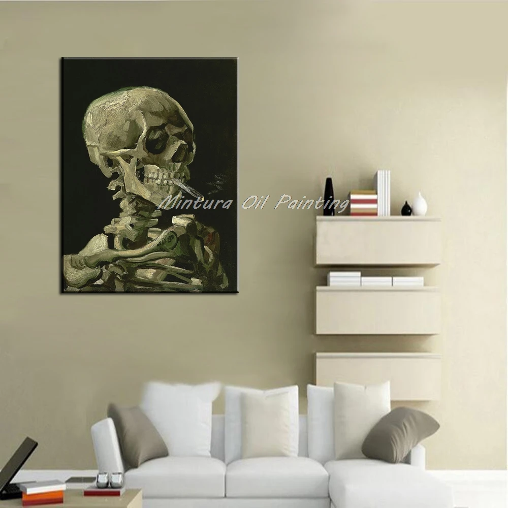Репродукция ручной работы с черепом и сигаретой Винсента Ван Гога абстрактные