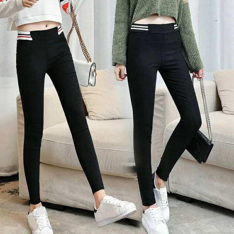 

Women Pants Spring Fashion Solid Color Skinny High Waist Elastic Black Leggings Lady Pencil Pants Slim plus size Trousers