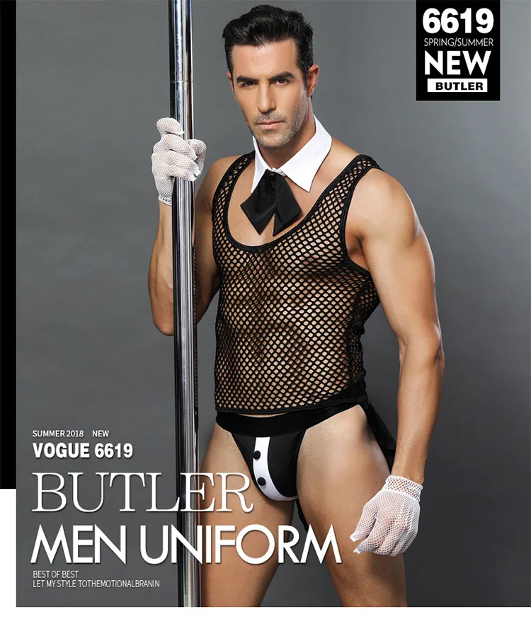 

2022 Men's Housemaid Erotic Uniform Sexy Men Perspective Lingerie Costumes Nightclub Bar Waiter Men's Housemaid Outfit Uniform