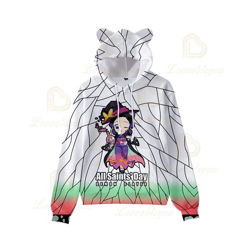 

Fashion 3D Print Anime Demon Slayer Hoodie Hooded Spring Autumn Anime Kimetsu No Yaiba Kawaii Cat Ears Kids Hoodie Pullovers