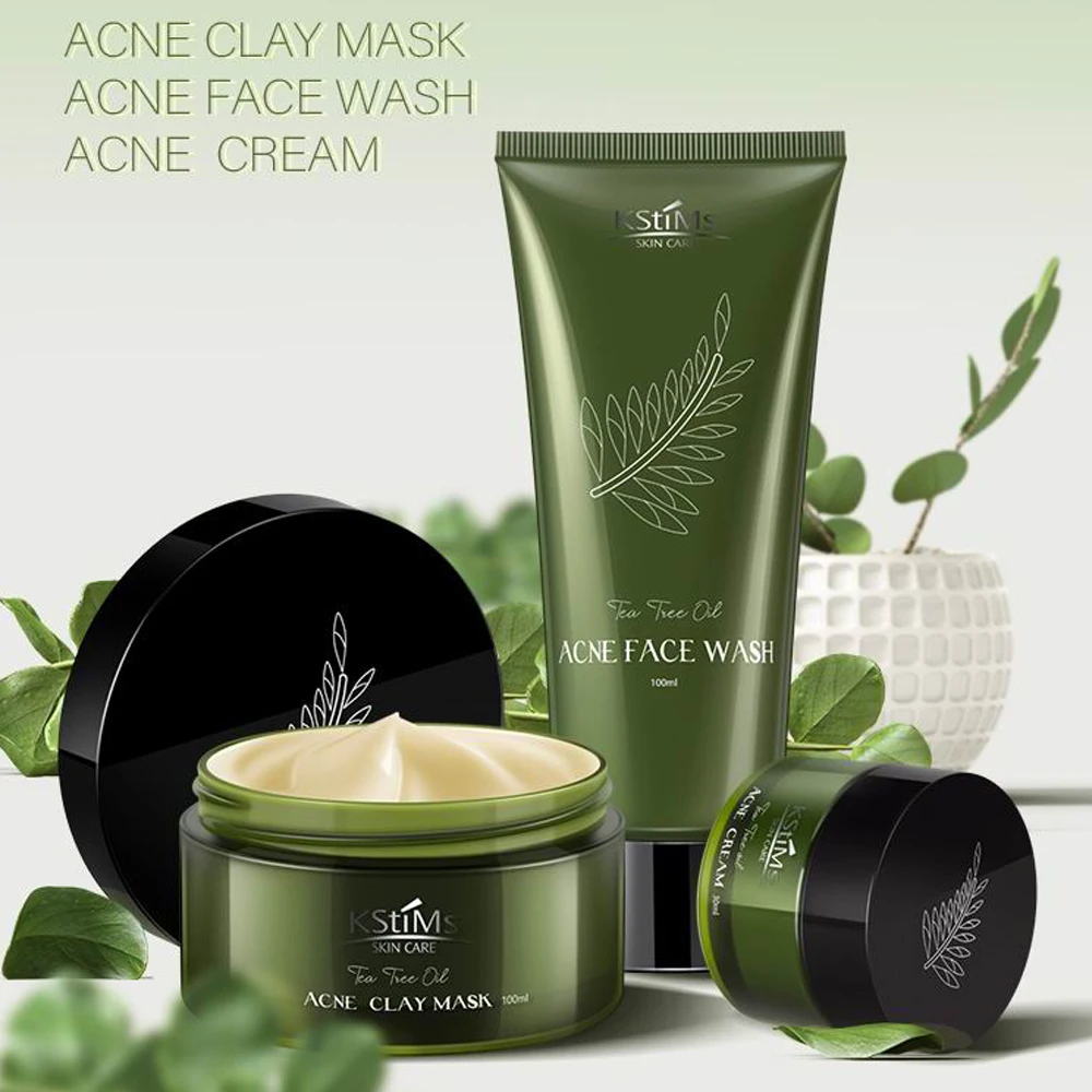 

Tea Tree Clay Mask Cleansing Acne Treatment Cream Set Skin Care Set