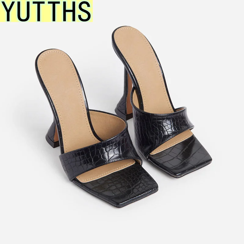 

Slippers Summer Women Pumps Square Toe Ladies Heel Mules Sexy Thin High Heels Sandals Fashion Ladies Slippers 10.5CM 2021 New