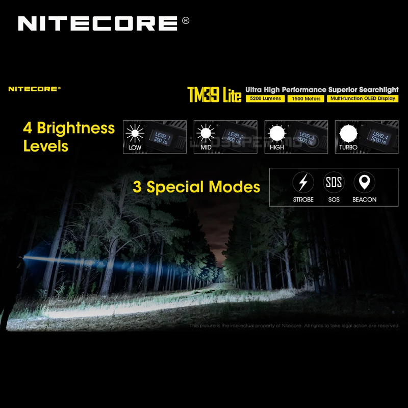 Купить Светодиодный дисплей O Nitecore TM39 Lite, люминесцентная лампа SBT-90 GEN2, светодиодный прожектор 5200 люмен и 1500 метров макс.